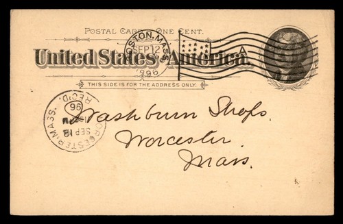 Mayfairstamps US 1896 Boston to Worcester Flag Cancel Postcard aar_78431