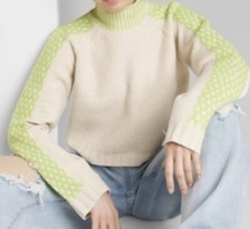 Women's Mock Turtleneck Boxy Pullover Sweater crop Wild Fable Off-White size L