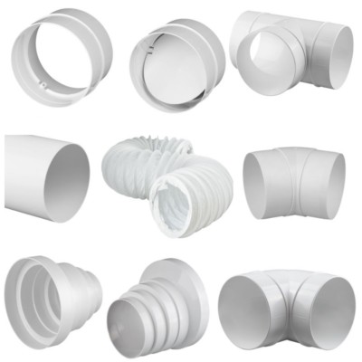 Rundrohrsystem PVC Lüftungsrohr Bindeglieder Adapter T-Stück Reduktion Halter T1