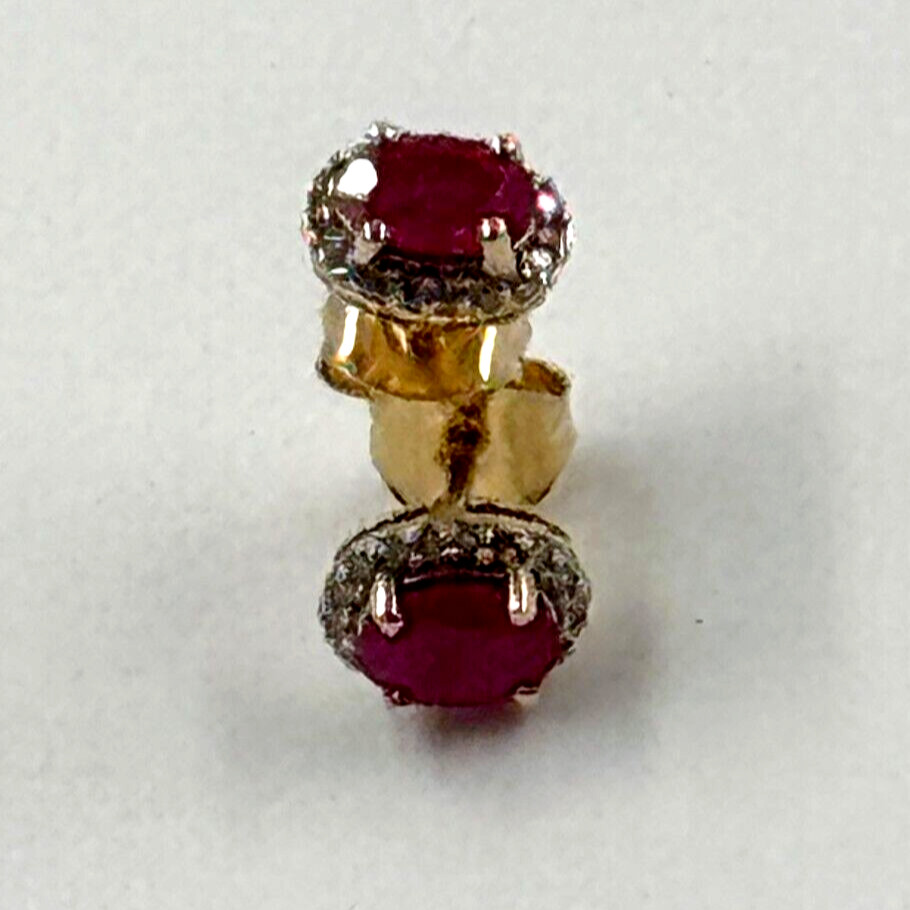 14K Solid Yellow Gold Oval Ruby & Diamond Halo St… - image 10