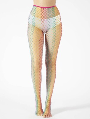 Rainbow Diamond Fish Net Tights, Festival Street Party Gay Pride