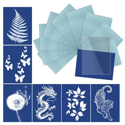 10 Pcs Sun Print Paper Kit Cyanotype Paper A5 Cyanotype Paper with 1 Sheet Ac...
