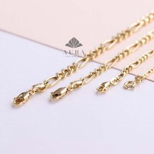 14K Gold Figaro Chain Anklet, 2mm 3mm 4mm 5mm Figaro Chain Anklet, Genuine Gold