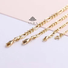 14K Gold Figaro Chain Anklet, 2mm 3mm 4mm 5mm Figaro Chain Anklet, Genuine Gold