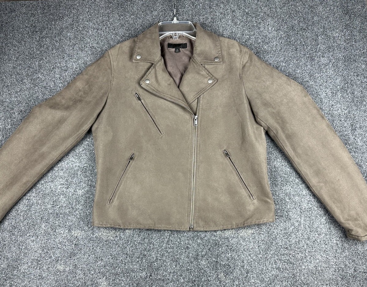 Uniqlo Women's Medium Brown Faux Suede Moto Jacket Zipper Uniqlo Women's Medium Brown Faux Suede Moto Jacket Zipper