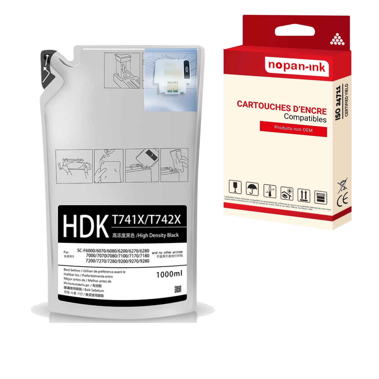 Sac d'encre à sublimation T741X compatible Epson C13T741X00 noir de haute densité pour traceur