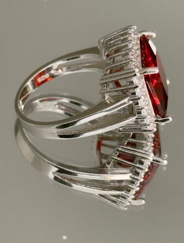 Anello Vintage Retrò Art Deco Simulato Rubino 8Ct Argento Sterling 925 Art Deco TG 8 - Foto 6 di 7