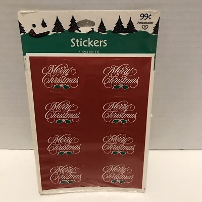 Vintage Hallmark Ambassador 1987 Merry Christmas Stickers 4 Sheets ~ Sealed