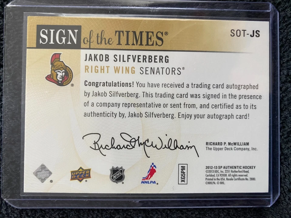 2012-13 SP Authentic - Sign of the Times - #SOT-JS Jakob Silfverberg - Image 2 of 2