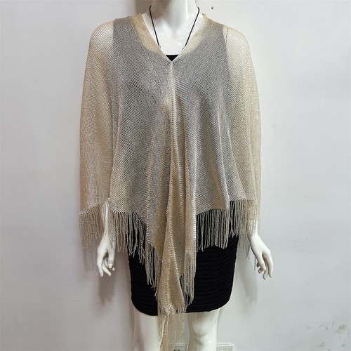 Women Poncho Stole Cape Shrug Wrap Shawl Jumper Sweater Cloak Amice Sequin Sheer - Picture 19 of 43