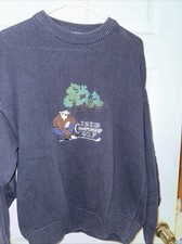 Vintage Izod cotton Golfer sweater, embroidered graphics, medium