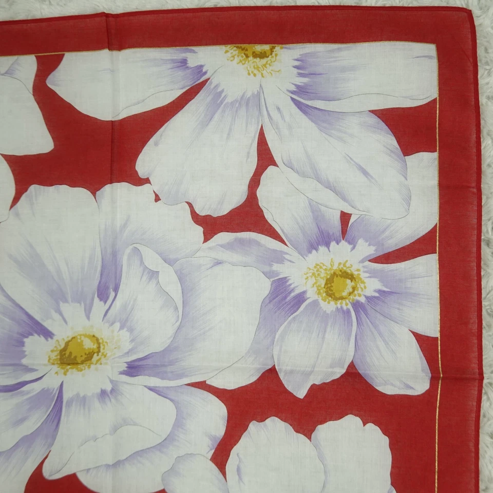 M935 HANAE MORI красный цветок хлопок шарф шарфы карман квадратный 17,5 «X 17,5» - Изображение 3 из 4