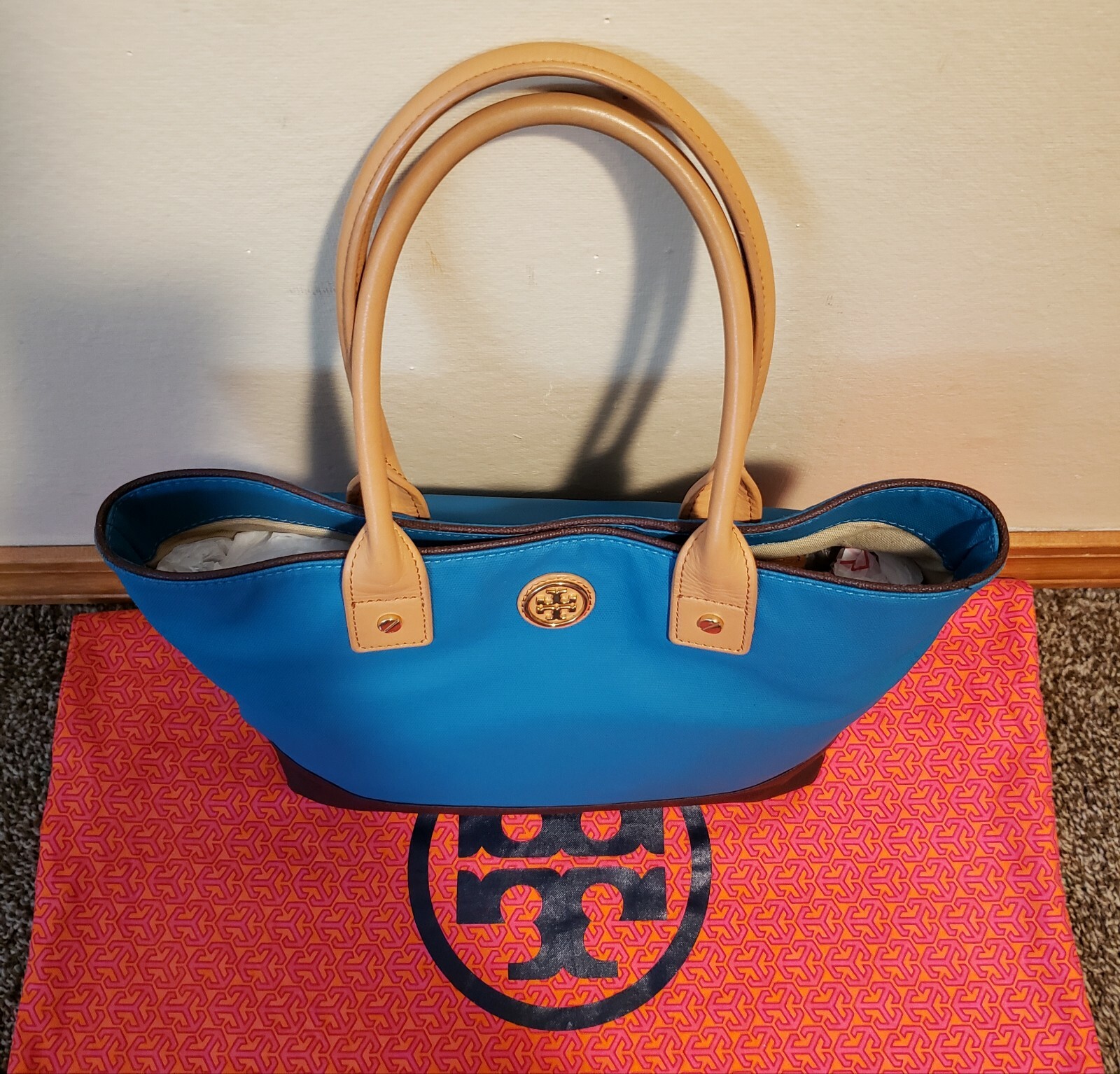 TORY BURCH Jaden Tote Bag Electric Eel Blue Canvas & … Gem