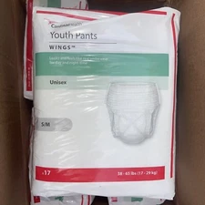 2 PK Cardinal Health Youth Pants WINGS UNDERWEAR, Unisex, Small/Med 38-65 lbs.