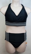 Kona Sol Plus Size Solid Black Cream Trim Bikini Top or Bottom Swimwear Pick One