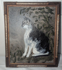Gorgeous Vintage Original Folk Art Framed Cat Palette Knife Painting