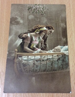 Schöne ungeschriebene edwardianische Bromogravur Postkarte - neues Baby