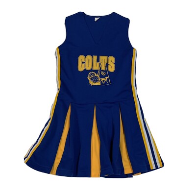 Vtg Youth Girls Blue Gold White Small Cheerleader Cheer Outfit