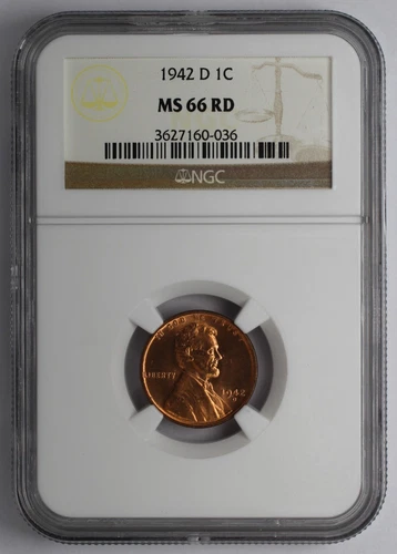 1942 D Lincoln Cent NGC MS 66 RD