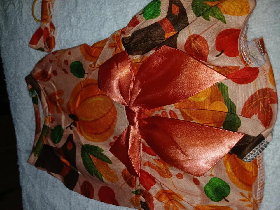 Vestido para perro Melocotón talla XS con lazo de pelo a juego Foto 3 de 4