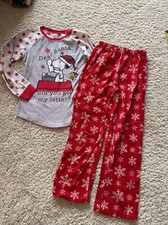 Peanuts Pajama Set Shirt Pants Fleece Red Snoopy Long Sleeve Unisex Kids 10 PJ  s