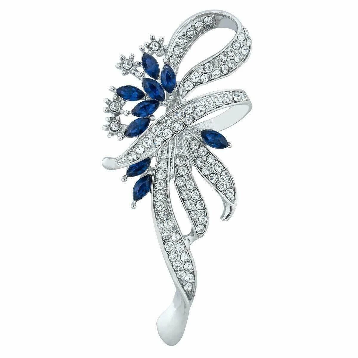 2Ct Round Cut Lab Created Diamond Sapphire Leaf Brooch Pin 14K