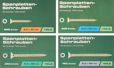 Parkside Spanplatten Schrauben TORX - 4x30mm / 4x40mm / 5x50mm / 5x60mm