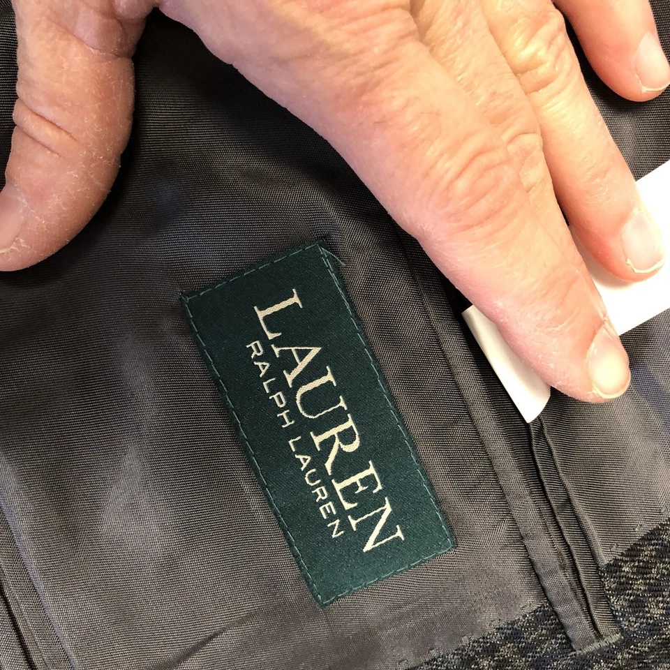 Ralph Lauren DESIGNER Black Sport Coat MODERN Gray CHECK Jacket Wool Blazer 46 R - Image 3 of 4