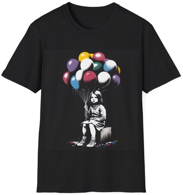 Little Girl With Colorful Balloons T-shirt Banksy Style Graphic Tee, Gift Idea