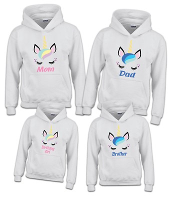 Unicorn Birthday Matching Hoodie Pull  Party Family Kid Tshirt Mom, dad, sister
