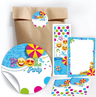 Geschenktüte + Lesezeichen + Notizblock Gastgeschenk Kindergeburtstag Pool 