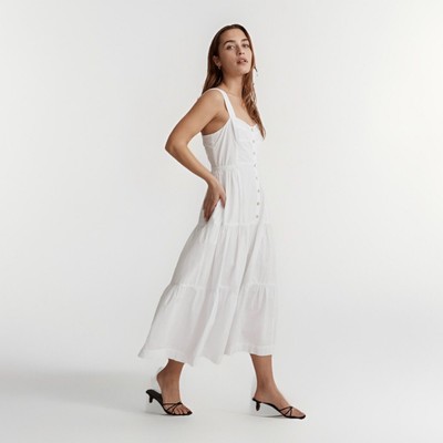 MADEWELL White Button-Front Tiered Cotton Midi Dress Plus Size 18 W Beach Bride