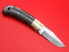 Random Pattern Damascus lock Back Folder Hunting knife Leather Pouch A717