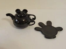 Vintage Disney MICKEY MOUSE Tea For One Stacking Black Teapot Cup Plate Mug Set