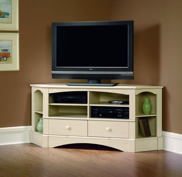 White Corner TV Stand Entertainment Center Cabinet Media ...