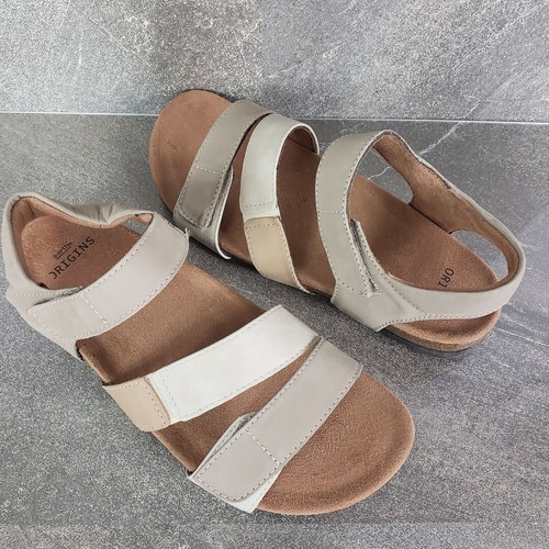 Earth Origins Sandals Womens 10 Wide Nubuck Adjustable Orlene Khaki Shoes - Picture 2 of 12