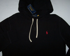 NWT Polo Ralph Lauren SOLID BLACK Classic Fleece Hoodie Men's XXL RED PONY LOGO