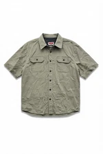 Wrangler Flex Comfort Shirt L Khaki/Green Utility Short Sleeve Stretch Casual