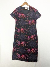 VTG Studio Ease A Line Dress Women's Black Pink Floral Belted Scoop Neck 12