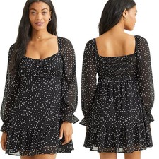 Altar'd State Long Sleeve Fit & Flare Ruffle Star Mini Dress Black Small Fall