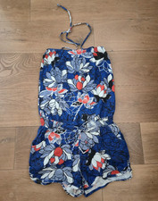 Damen Bandeau-Overall S Blumenmuster blau/wei...