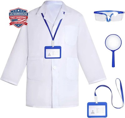 Doctor Scientist Costume Kids Lab Coat and Goggles Children Dress Up Kit with ID