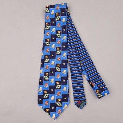 Tommy Hilfiger Tie Mens Blue Nautical Deck Chair Life Preserver Silk USA Stars