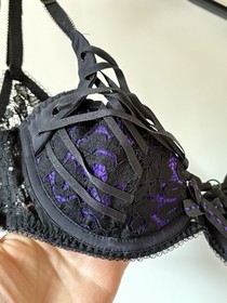 NWT Agent Provocateur RUDY Demi Cup Black Purple Bra 36A Boudoir Cutout Vamp