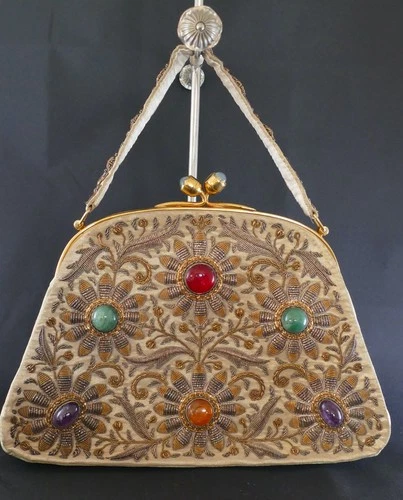 Antique Zardozi India handbag embroidery gemstone handbag gemstones