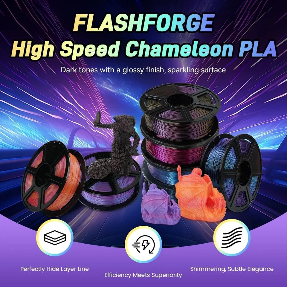 FLASHFORGE 3D Printer Filament Rapid PLA Filament 1.75mm 1KG Max500mm/s Printing - Image 3 of 4