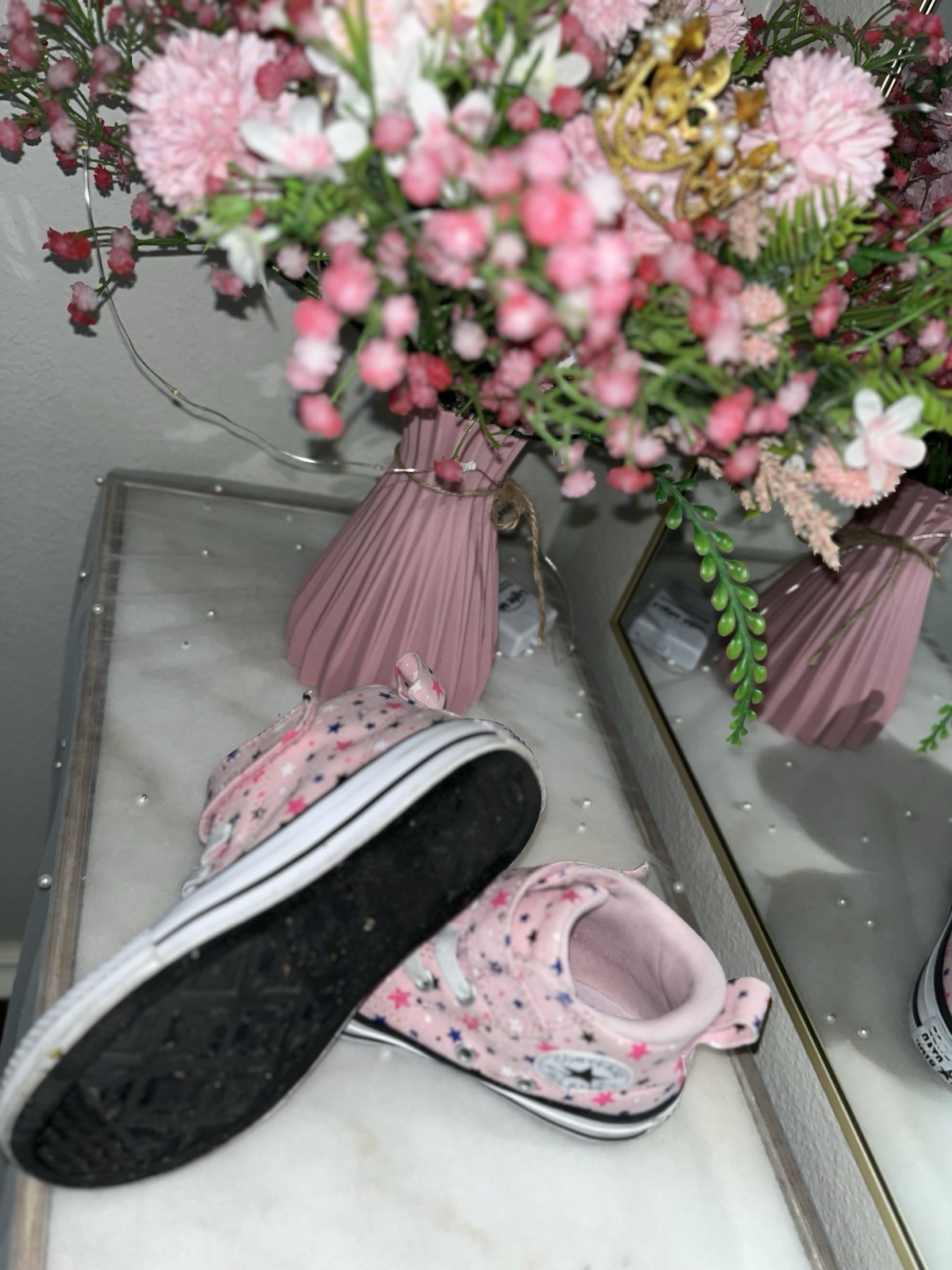 Converse Star Pattern High Top Pink Canvas Girls' Sneakers thumbnail 3