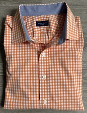 Proper Cloth Orange White Check Spread Collar Slim Cotton Dress Shirt Sz 17.5