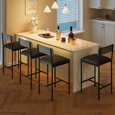 Bar Stools Set of 4, Kitchen Bar Stools with Footrest, 25.5 Inches Upholstere...