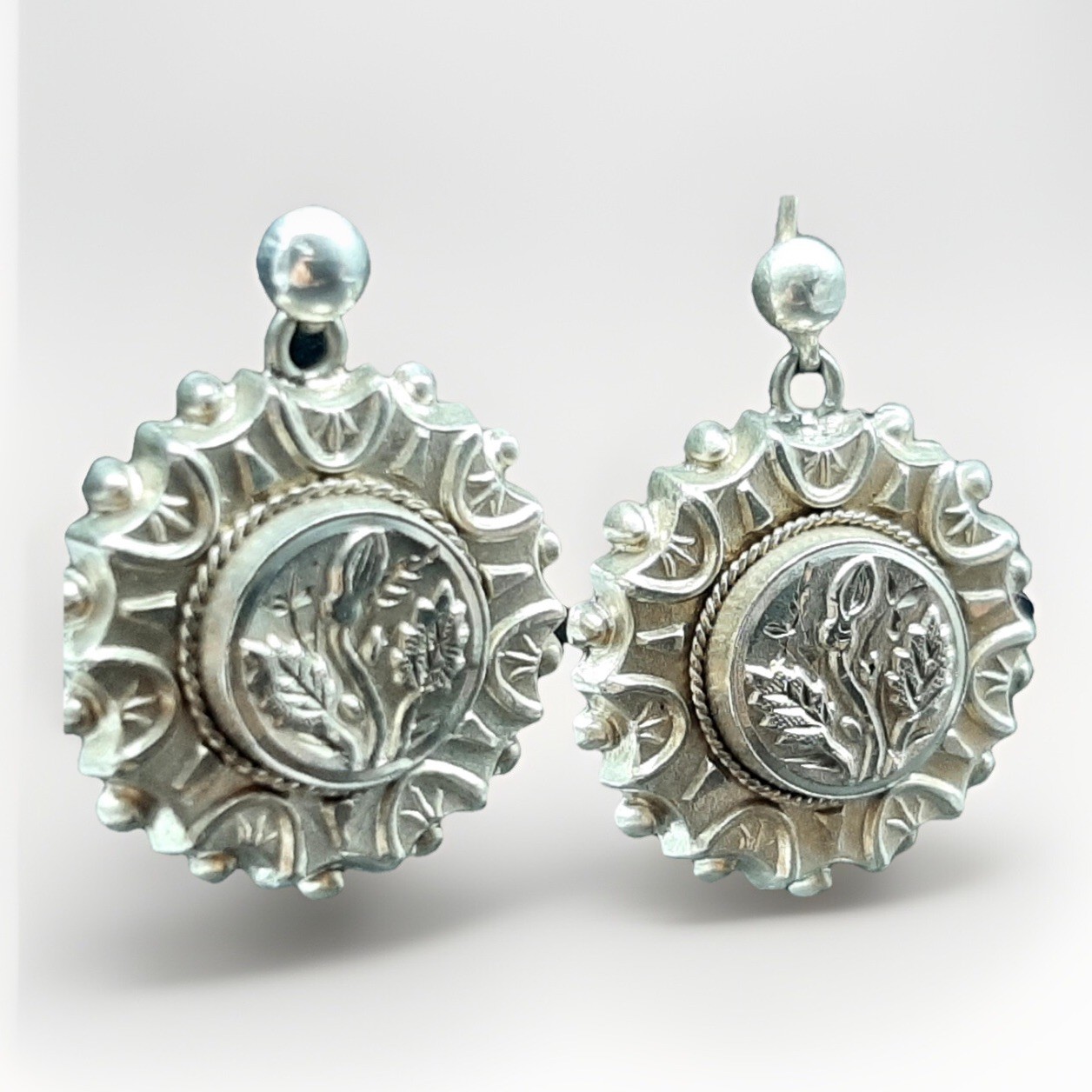 Victorian Repoussé Flowers Circular Sterling Silv… - image 8